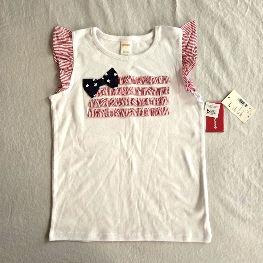 Gymboree Girls Embroidered Flag Sleeveless Ruffle Tank Top American Cutie 8